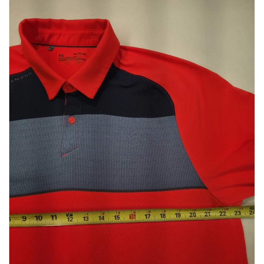 Under‎ Armour Polo Shirt Mens XL Unique Mesh Chest Neon Golf Short Sleeve